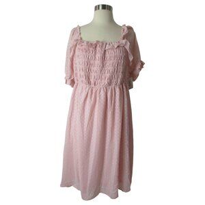 Indigo & Roses Tiered Dress Womens XL Pink Swiss Dot Square Smocked Puff Sleeve